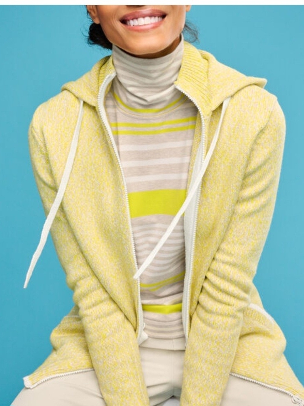Talbots Light Yellow Hooded Zip Sweater NWT